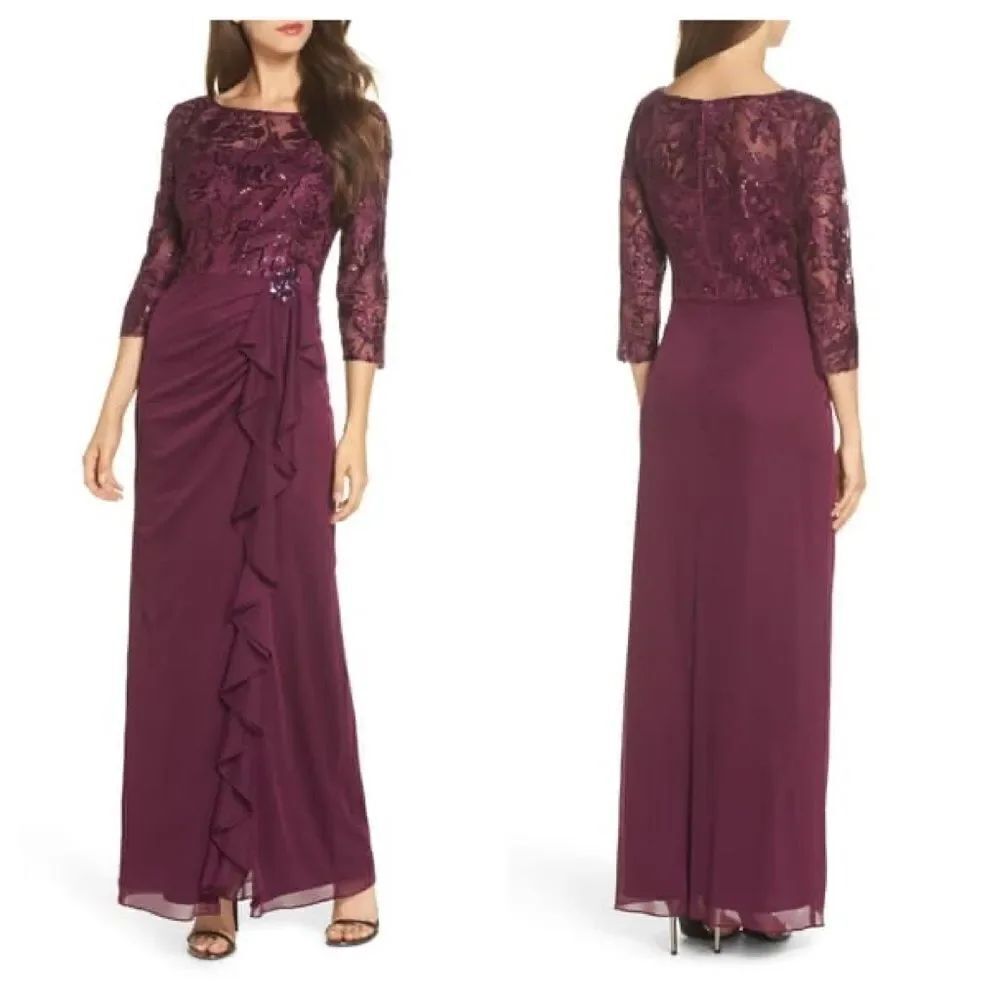 Alex Evenings Ruffle Detail Column Gown Size 8